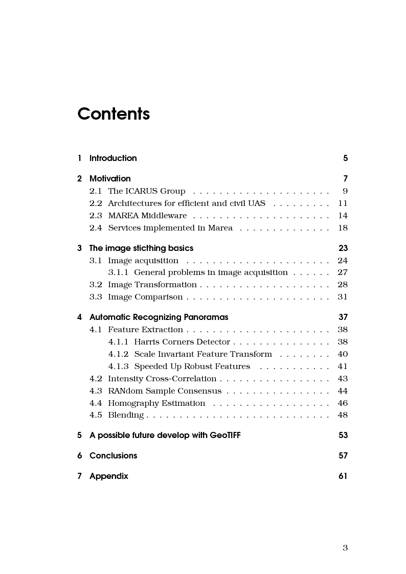 Indice della tesi: Image Stitching for UAV remote sensing application, Pagina 1