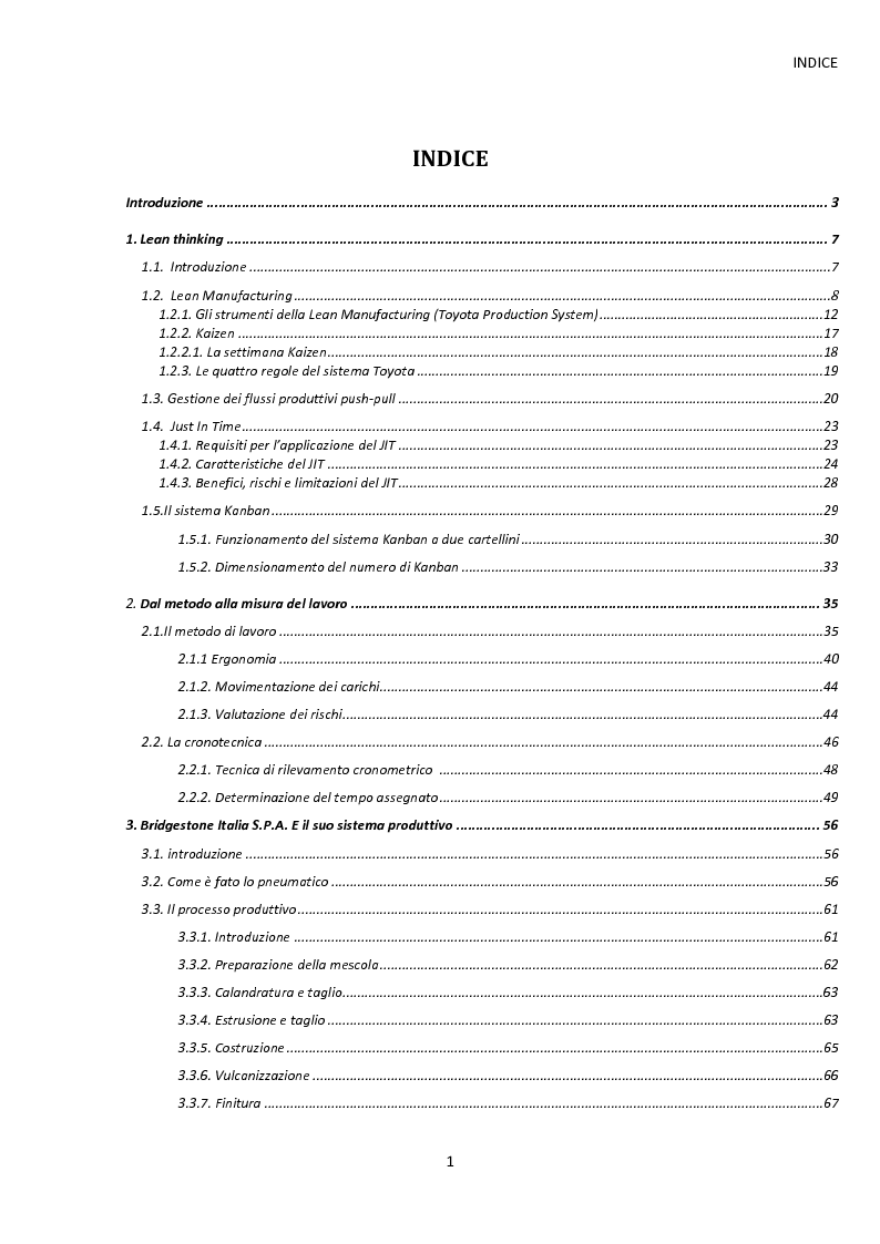 Indice della tesi: Dal metodo di lavoro al Capacity ''Gentan-I'' del processo di taglio, Pagina 1