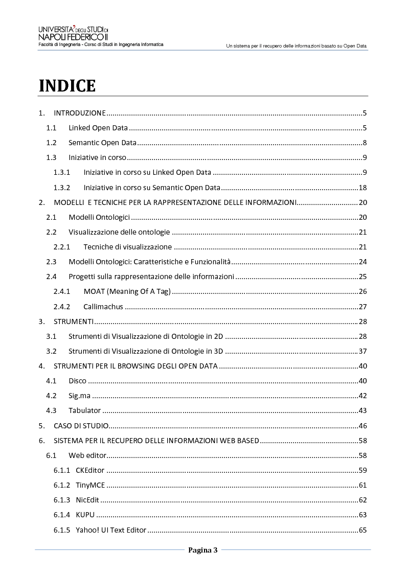 Indice della tesi: Un sistema per il recupero delle informazioni basato su Open Data, Pagina 1