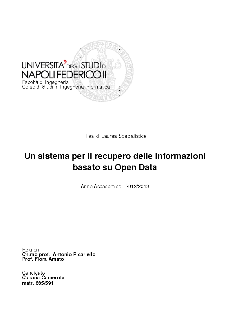Anteprima della tesi: Un sistema per il recupero delle informazioni basato su Open Data, Pagina 1