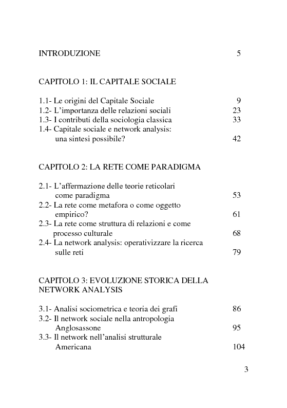Indice della tesi: Capitale sociale: una prospettiva di analisi attraverso la network analysis, Pagina 1