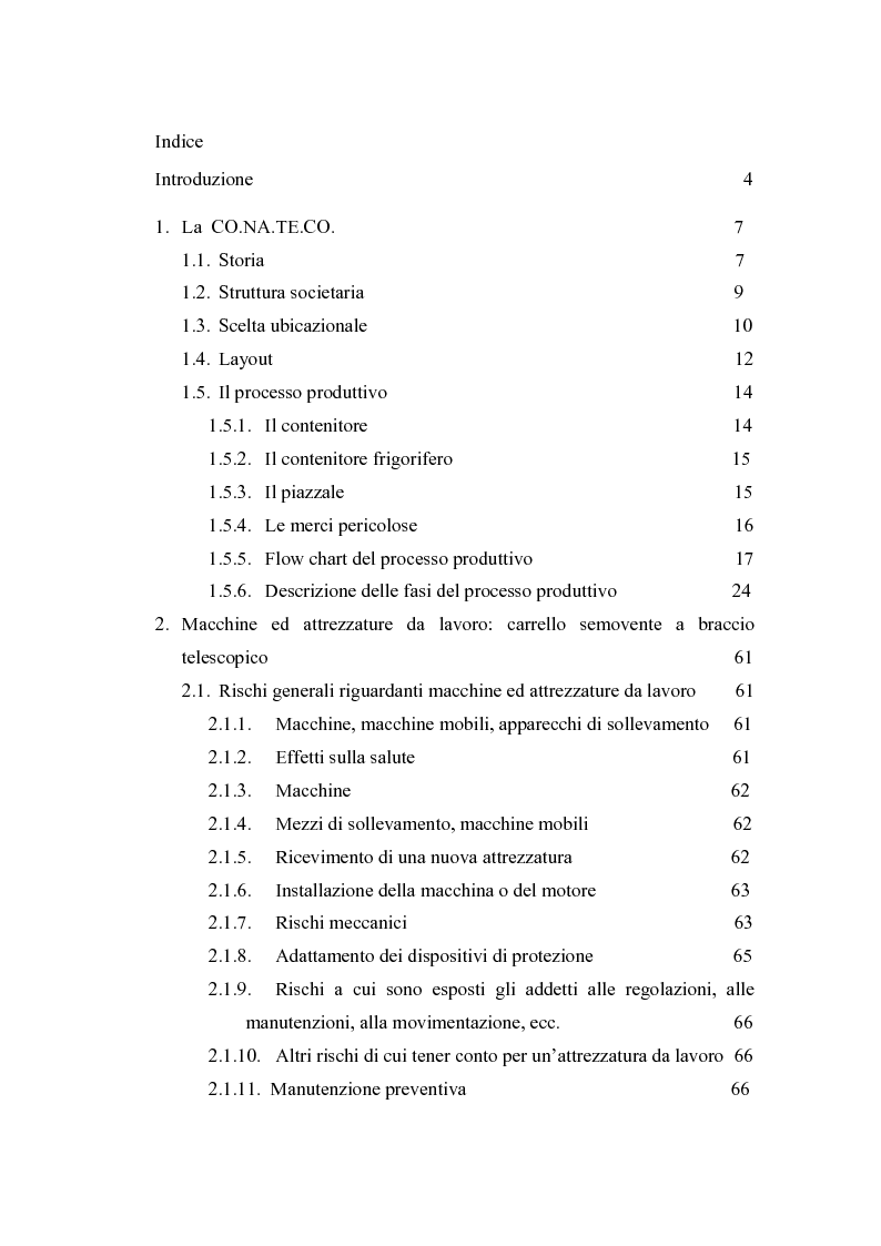 Indice della tesi: Valutazione dei rischi legati ad attrezzature semoventi a braccio telescopico: il caso CO.NA.TE.CO., Pagina 1