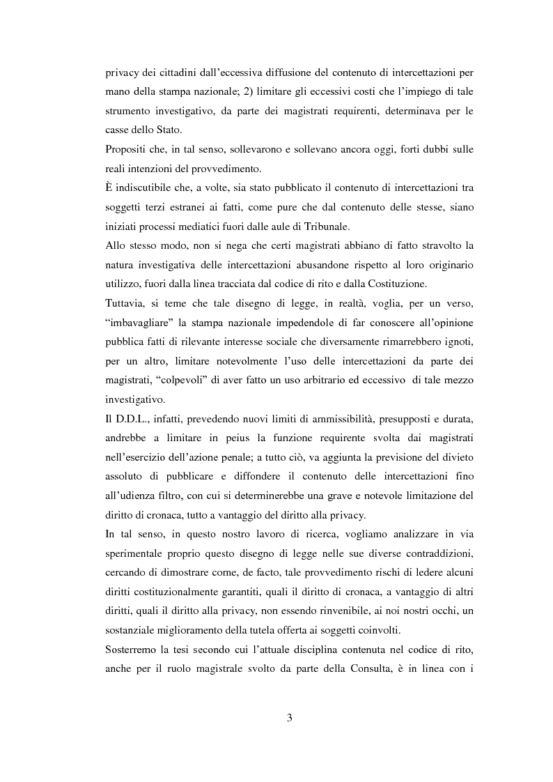 Anteprima della tesi: La disciplina delle intercettazioni, de iure condito e de iure condendo, alla luce delle più recenti prospettive di riforma. Aspetti e garanzie costituzionali nel bilanciamento tra diritti costituzionalmente garantiti. , Pagina 3