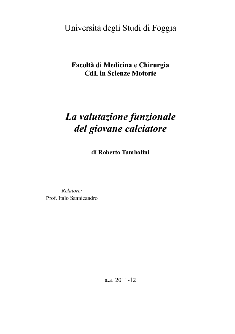 Anteprima della tesi: La valutazione funzionale del giovane calciatore, Pagina 1