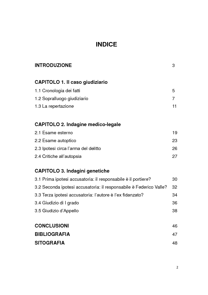 Indice della tesi: Genetica forense e cold cases: l'omicidio di Simonetta Cesaroni, Pagina 1