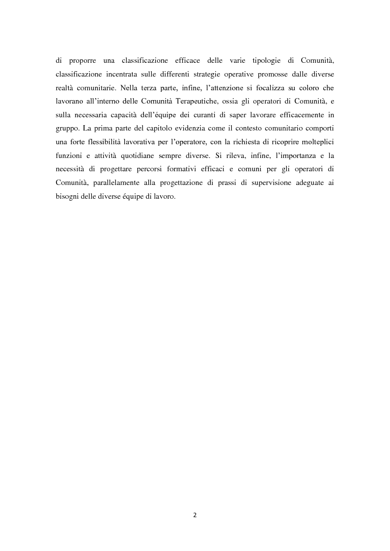 Anteprima della tesi: Le Comunità Terapeutiche: sviluppo della cultura comunitaria nel campo della riabilitazione del disagio psichico e della tossicodipendenza, Pagina 3