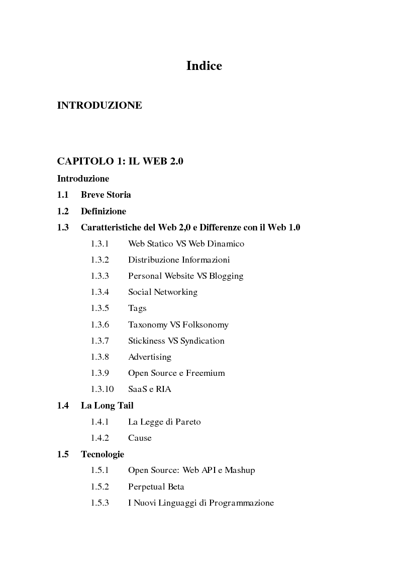 Indice della tesi: Web 2.0 e Inbound Marketing: il caso Hubspot, Pagina 1