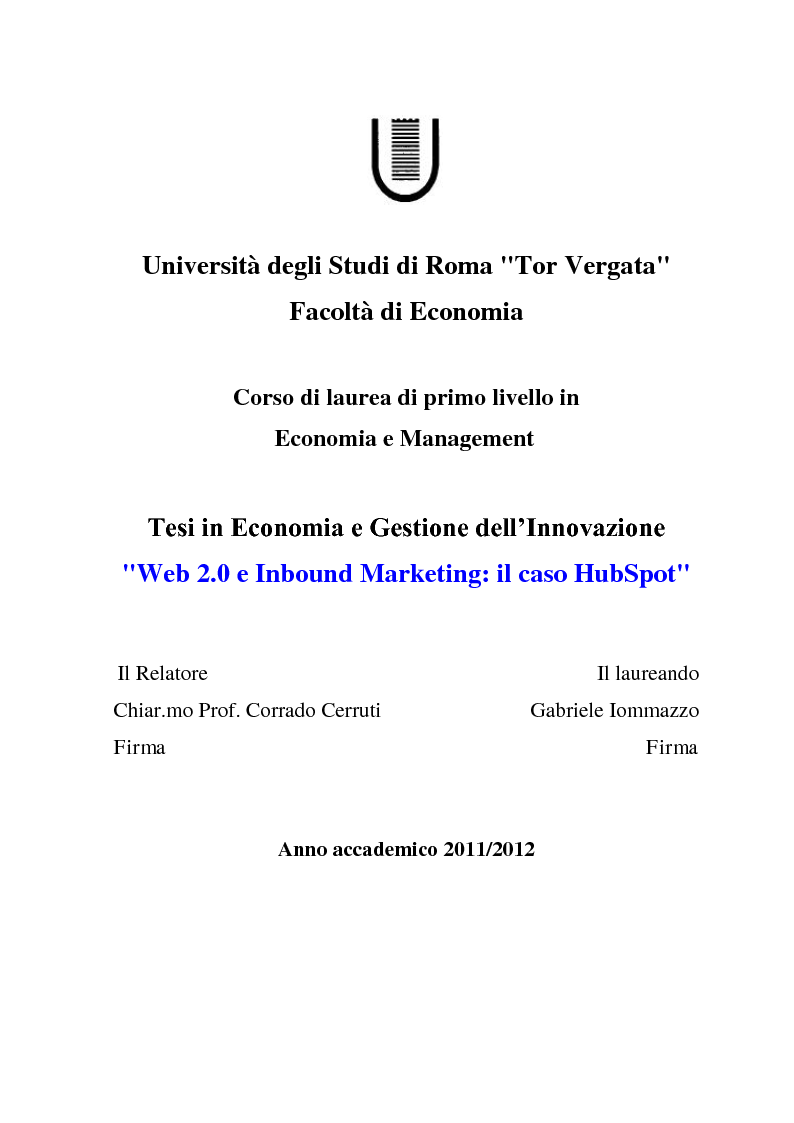 Anteprima della tesi: Web 2.0 e Inbound Marketing: il caso Hubspot, Pagina 1