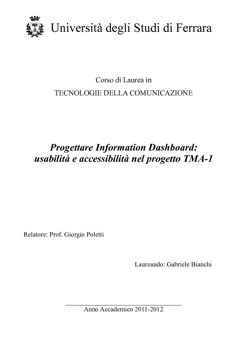 Anteprima della tesi: Progettare Information Dashboard: usabilità e accessibilità nel progetto TMA-1, Pagina 1