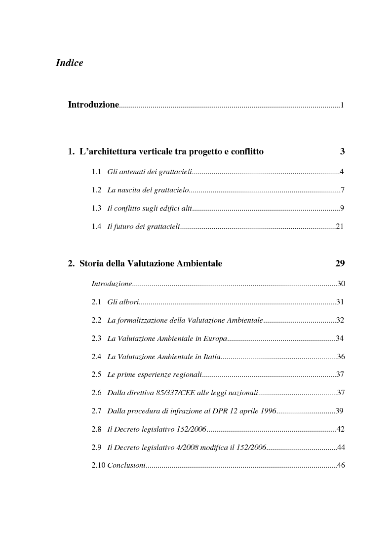Indice della tesi: La Valutazione Degli Impatti Sul Paesaggio Urbano - Il “Grattacielo” Di Trani, Pagina 1