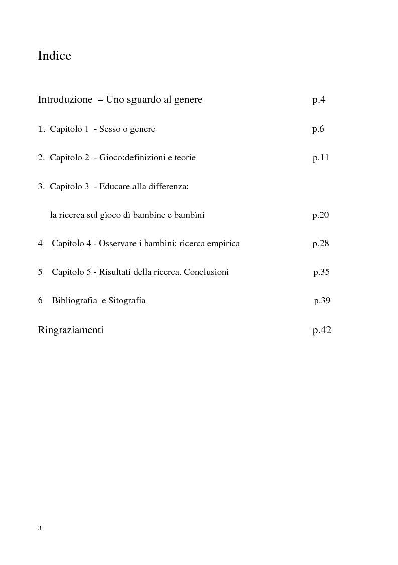 Indice della tesi: Differenze di genere nel gioco, Pagina 1