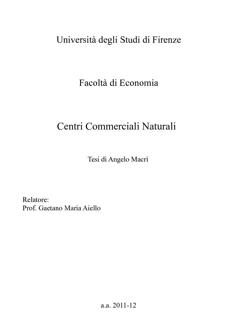 Anteprima della tesi: Centri Commerciali Naturali, Pagina 1