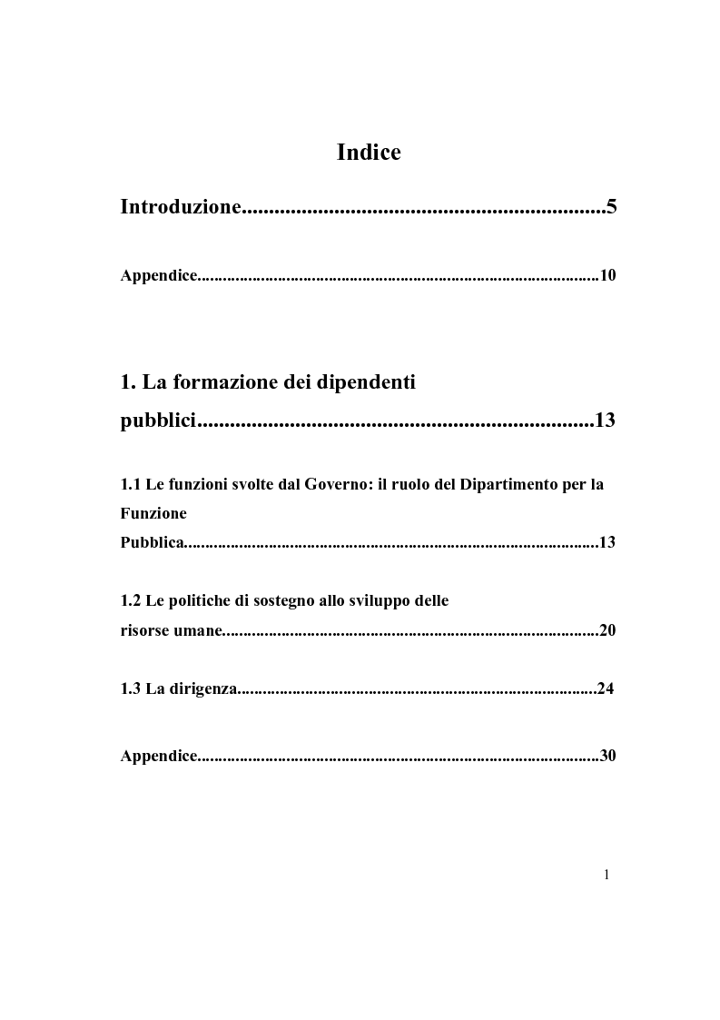 Indice della tesi: Formare il nuovo dirigente pubblico - il caso European Senior Civil Servant (ESCS), Pagina 1