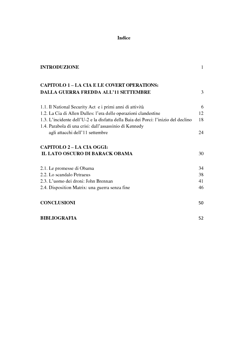 Indice della tesi: ''All'inizio non sapevamo nulla''. La CIA dalla Guerra Fredda alla presidenza Obama, Pagina 1