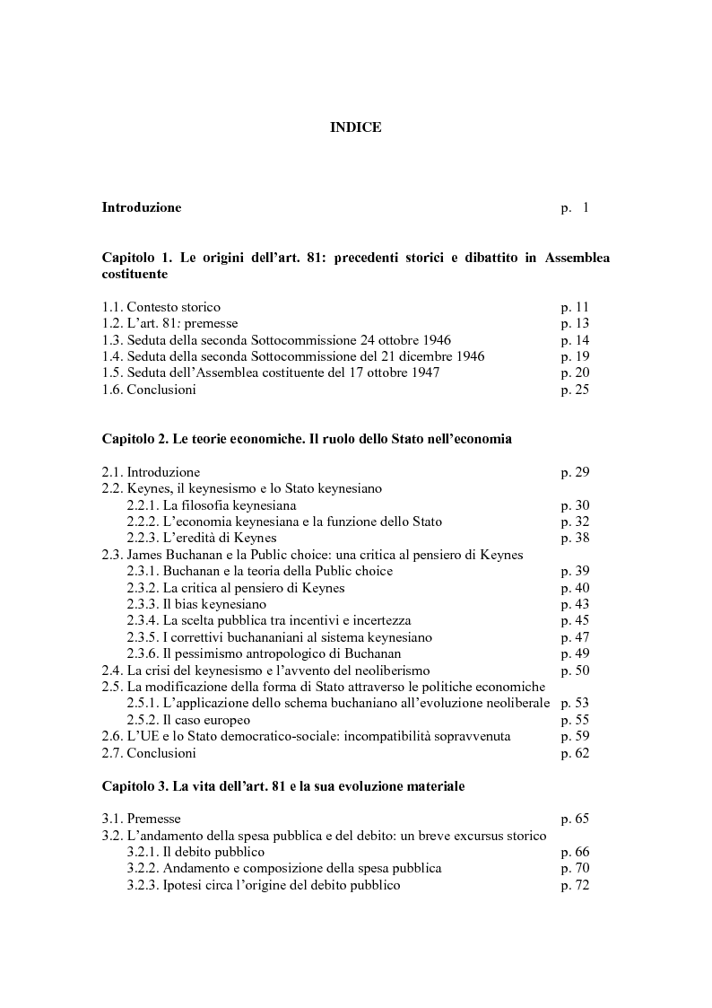Indice della tesi: La costituzionalizzazione dell'equilibrio di bilancio: Italia europeista o europeizzata?, Pagina 1