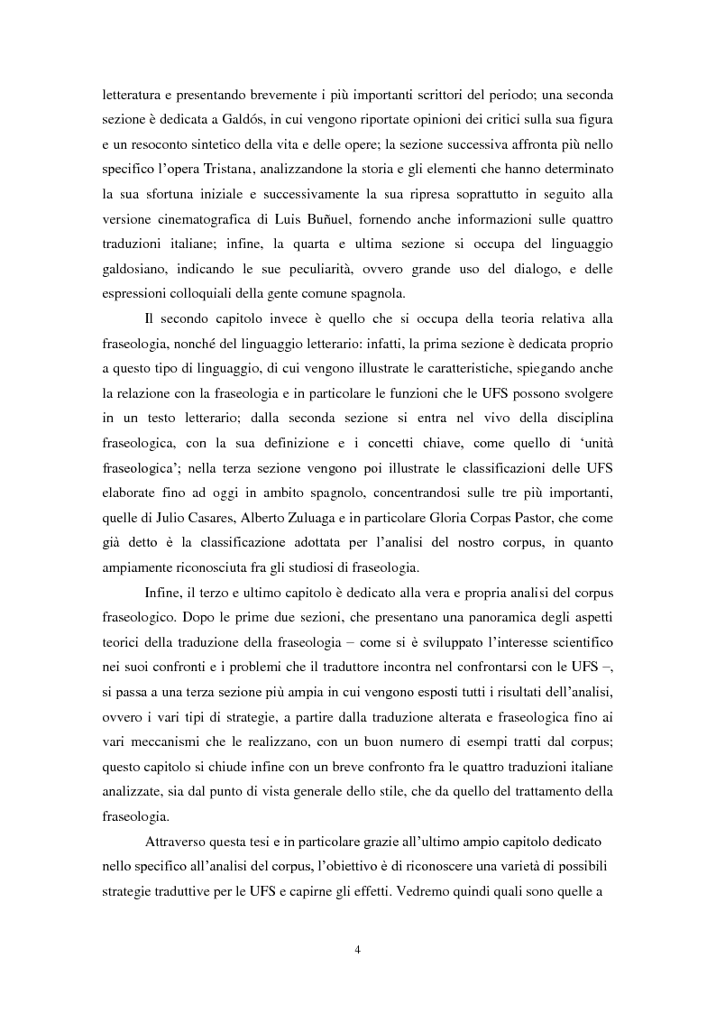 Anteprima della tesi: La traduzione della fraseologia. Analisi contrastiva delle versioni italiane di Tristana di Galdós, Pagina 5
