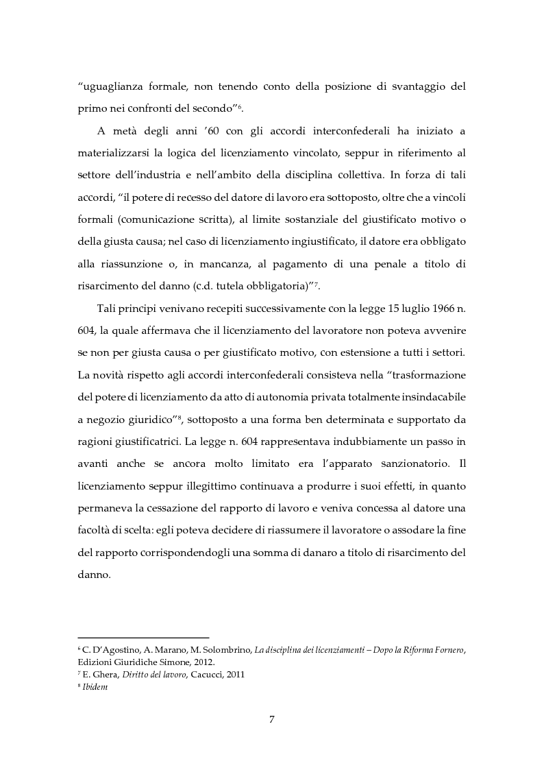 Anteprima della tesi: I licenziamenti individuali dopo la Legge n. 92/2012: aspetti sostanziali e processuali, Pagina 4