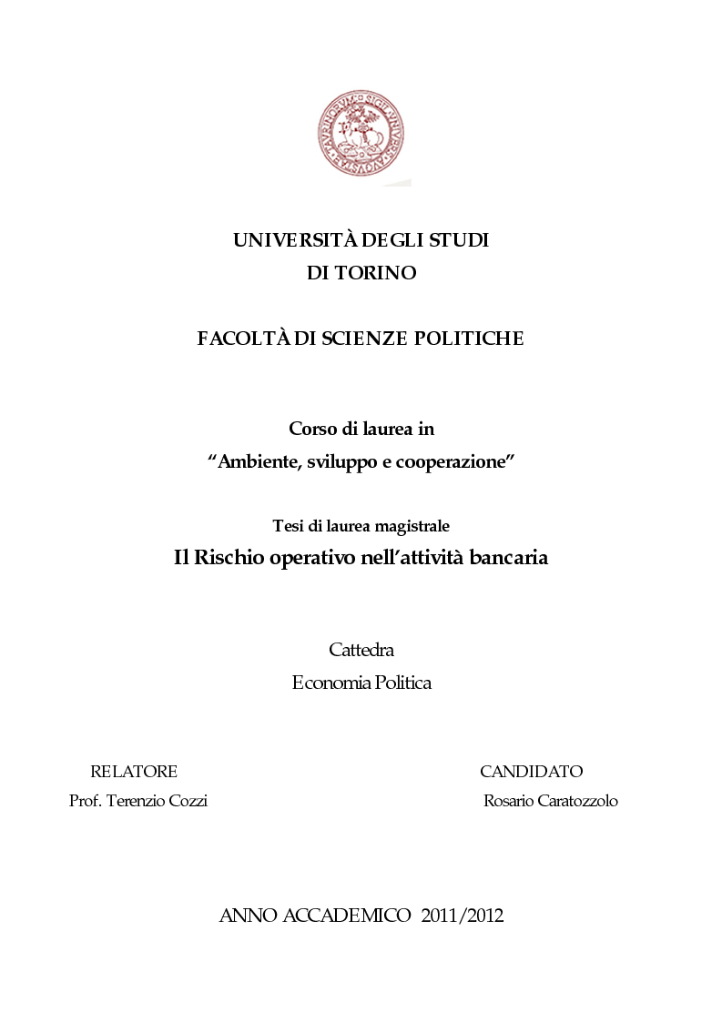 Anteprima della tesi: Il rischio operativo nell'attività bancaria, Pagina 1