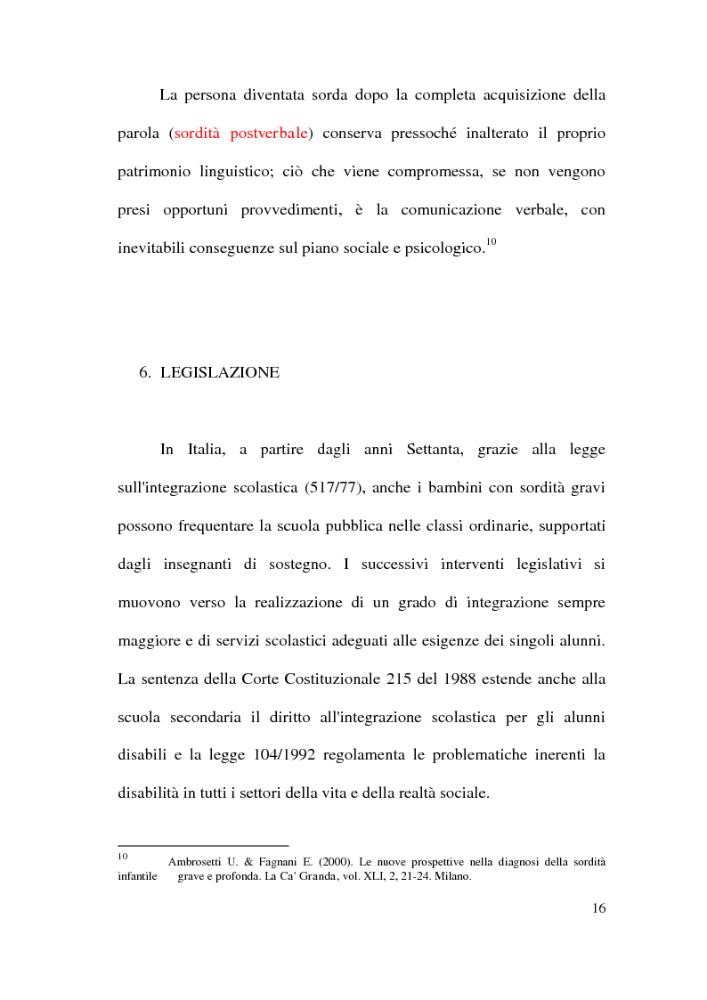 Anteprima della tesi: Sviluppo della comunicazione e della personalità nel bambino e nell'adolescente sordo, Pagina 14