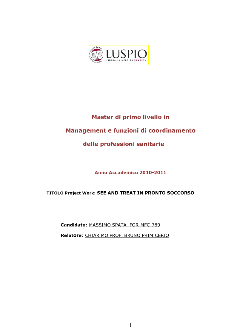 Anteprima della tesi: See and Treat in pronto soccorso, Pagina 1