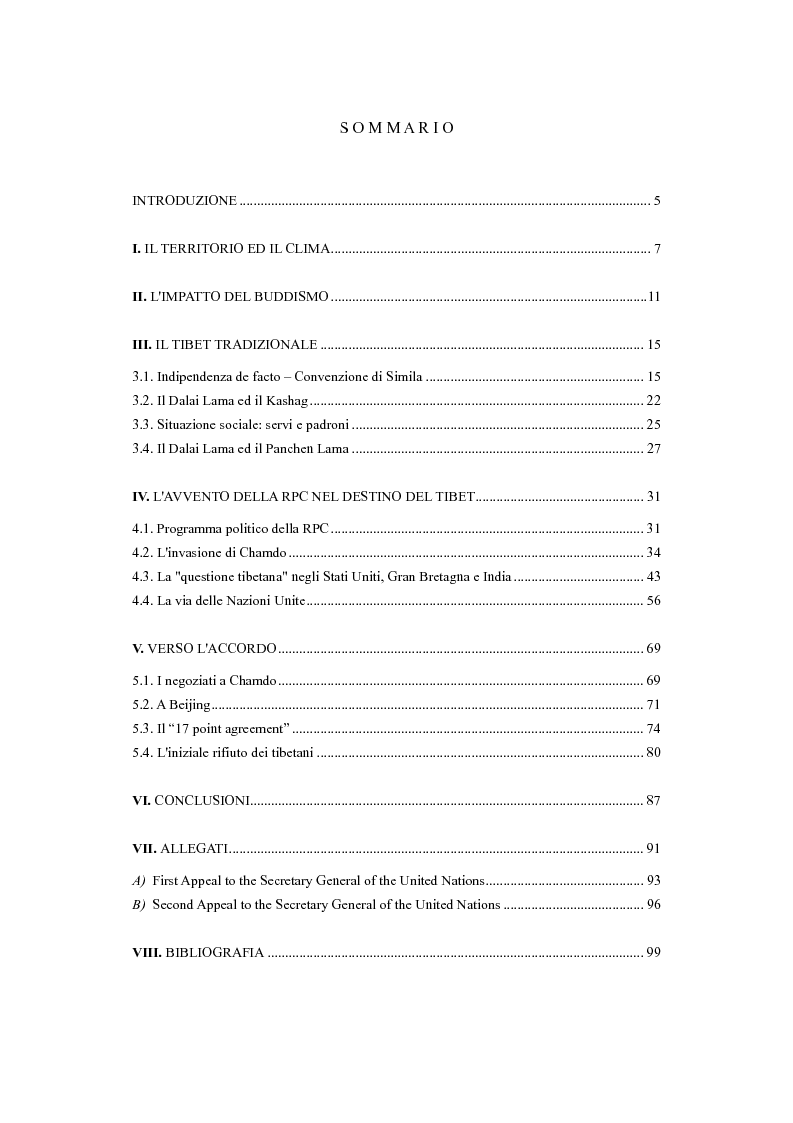 Indice della tesi: Origini della questione tibetana - Da Simila al “17 Point Agreement”, Pagina 1