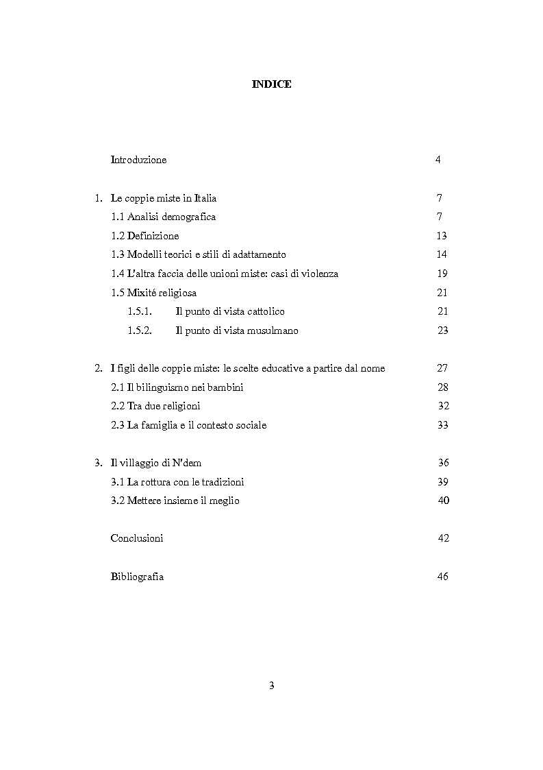 Indice della tesi: Famiglie interculturali: sfide e risorse, Pagina 1