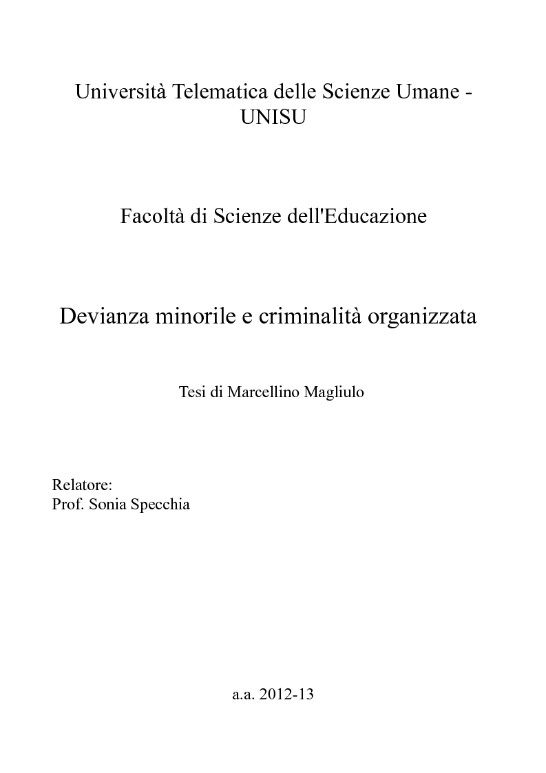 Anteprima della tesi: Devianza minorile e criminalità organizzata, Pagina 1