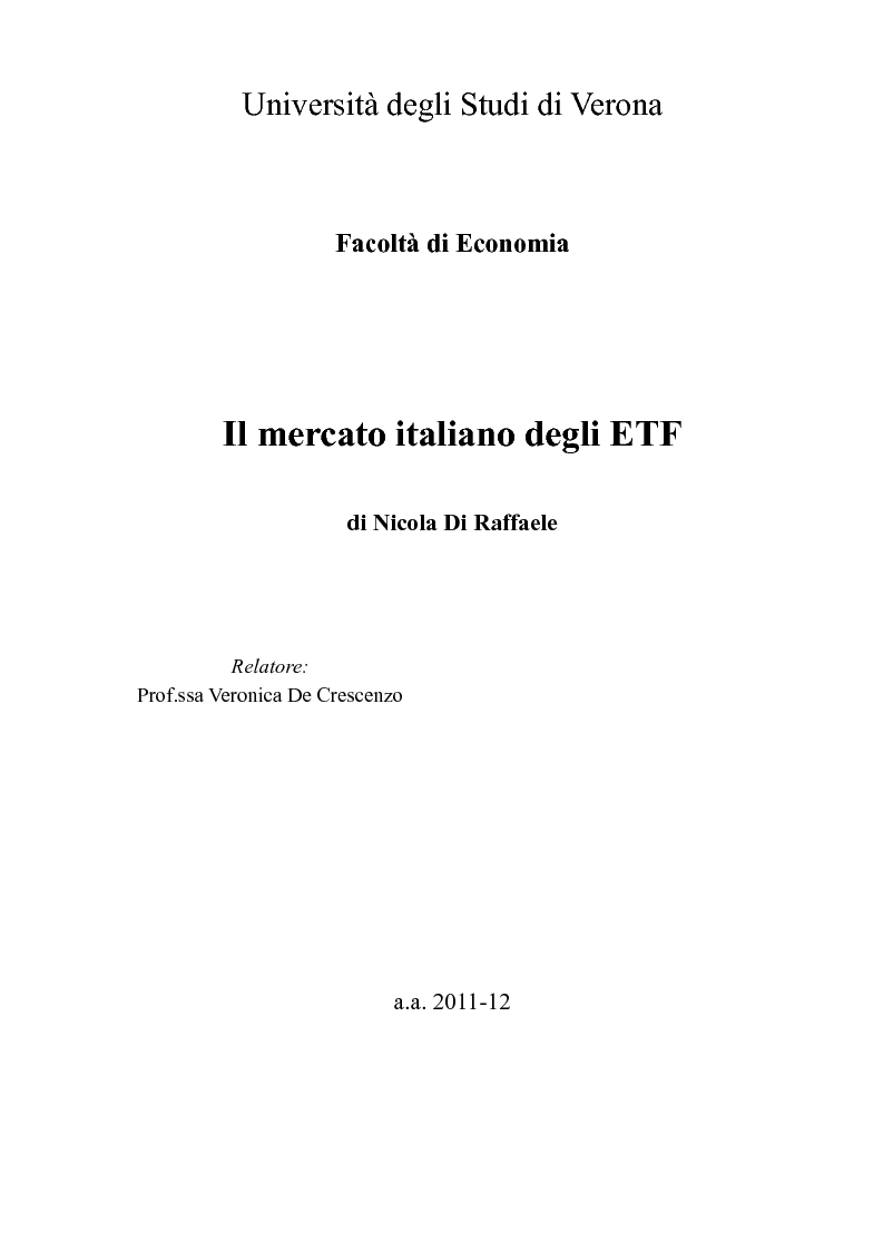 Anteprima della tesi: Il mercato italiano degli ETF, Pagina 1