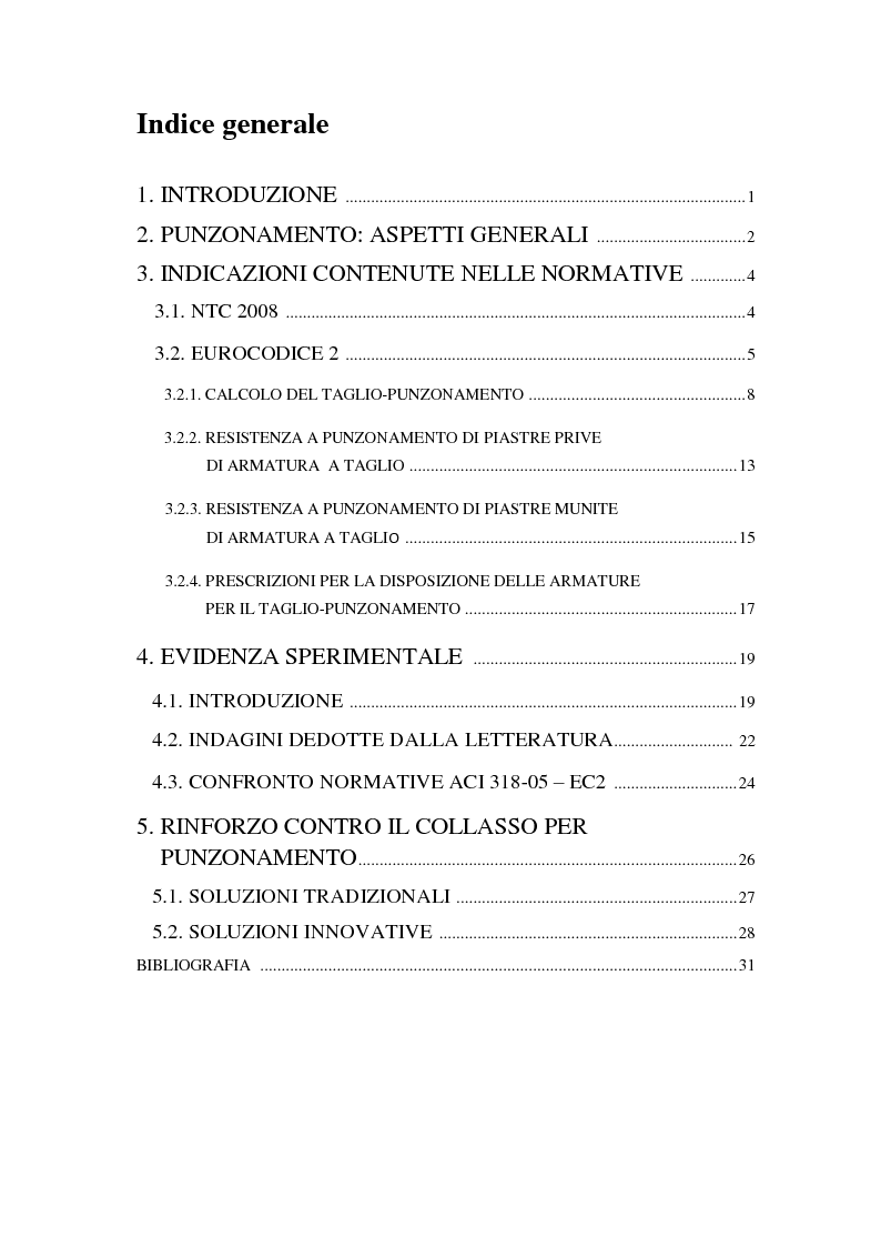 Indice della tesi: Verifiche a Punzonamento negli elementi in Calcestruzzo Armato, Pagina 1