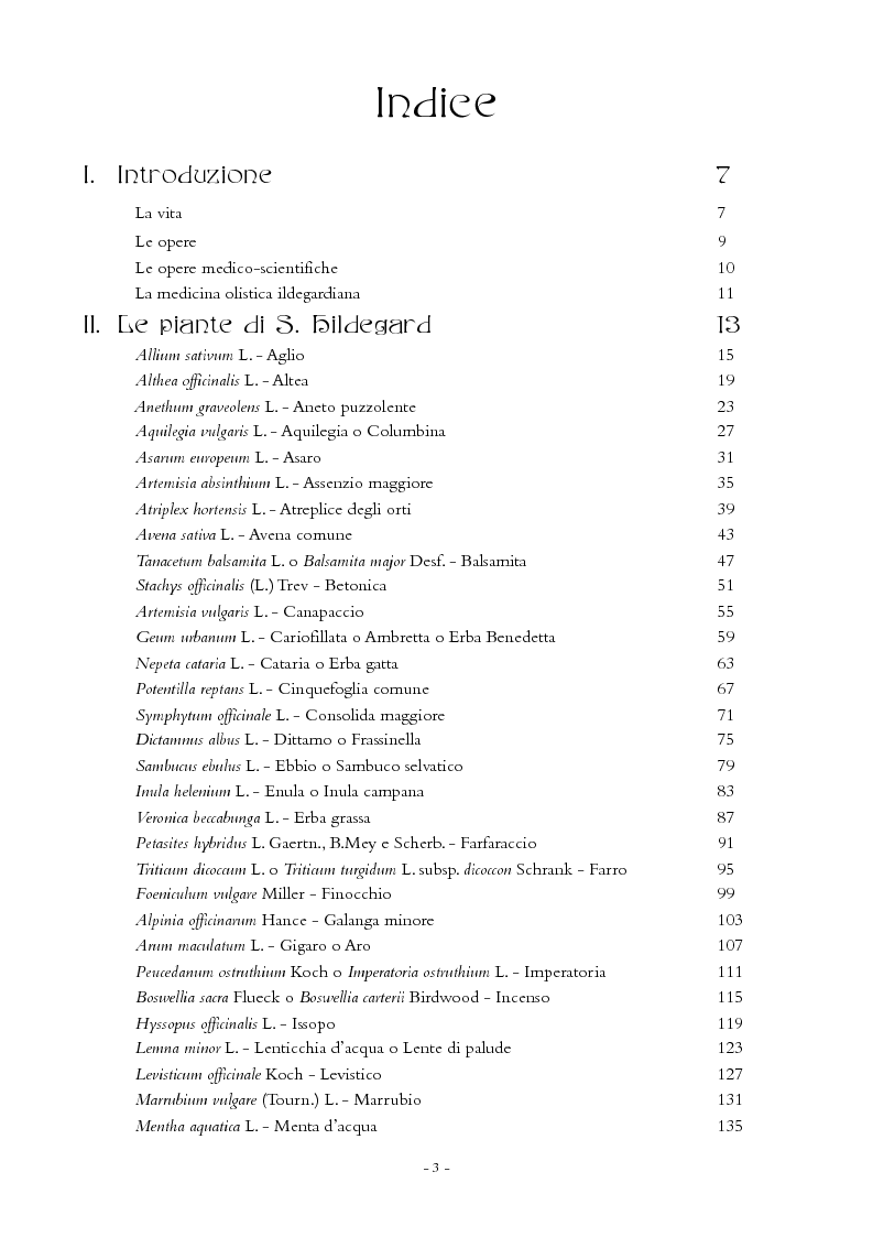 Indice della tesi: Sant'Hildegard von Bingen monaca erborista, tra spiritualità e vocazione scientifica, Pagina 1