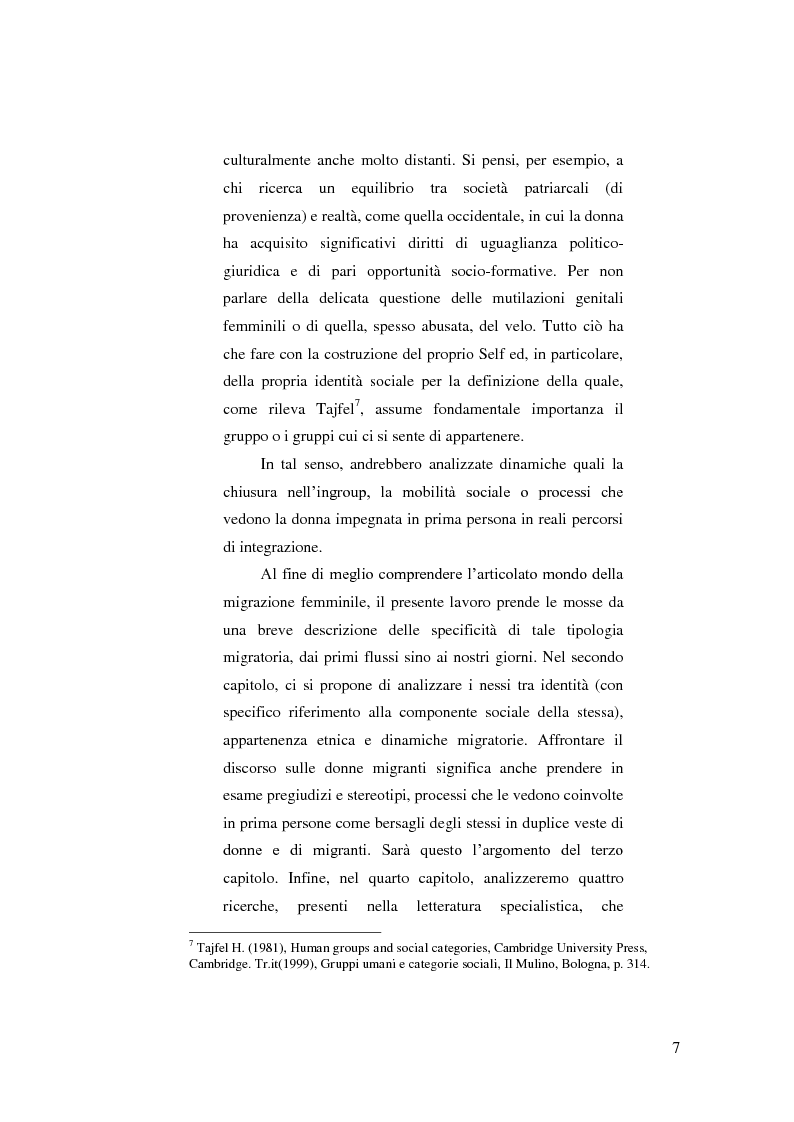 Anteprima della tesi: Donne immigrate in Italia: tra percorsi identitari e relazioni pregiudiziali, Pagina 4