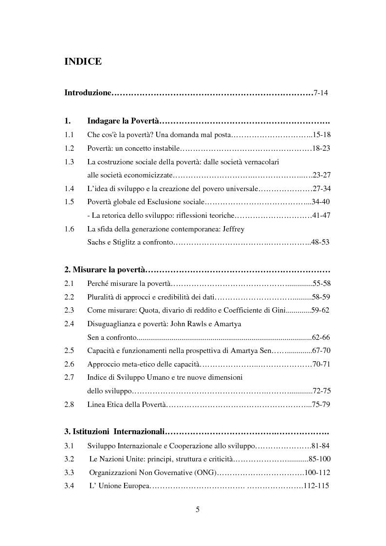 Indice della tesi: Nuove Povertà e Globalizzazione, Pagina 1