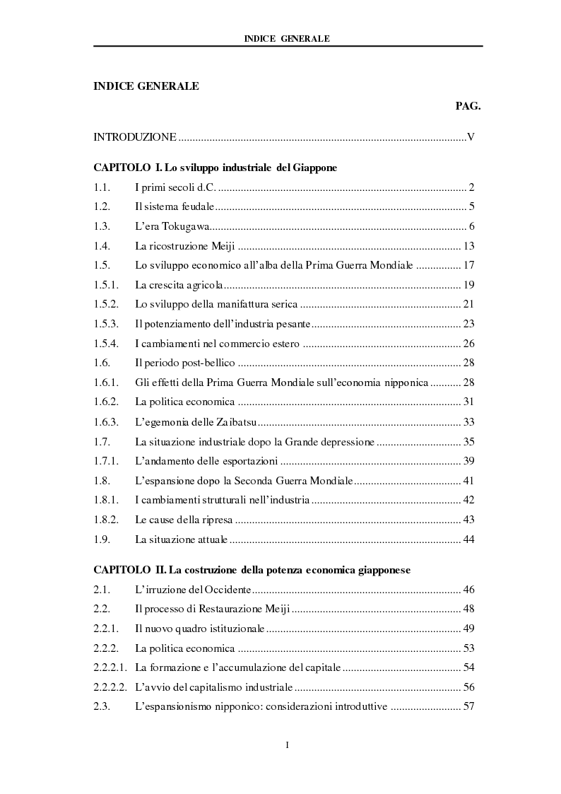 Indice della tesi: Made in Japan: storia e cultura, Pagina 1