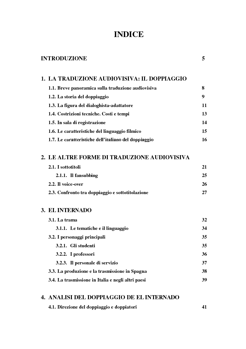 Indice della tesi: Il doppiaggio delle serie televisive: il caso de El Internado (Spagna, 2007), Pagina 1