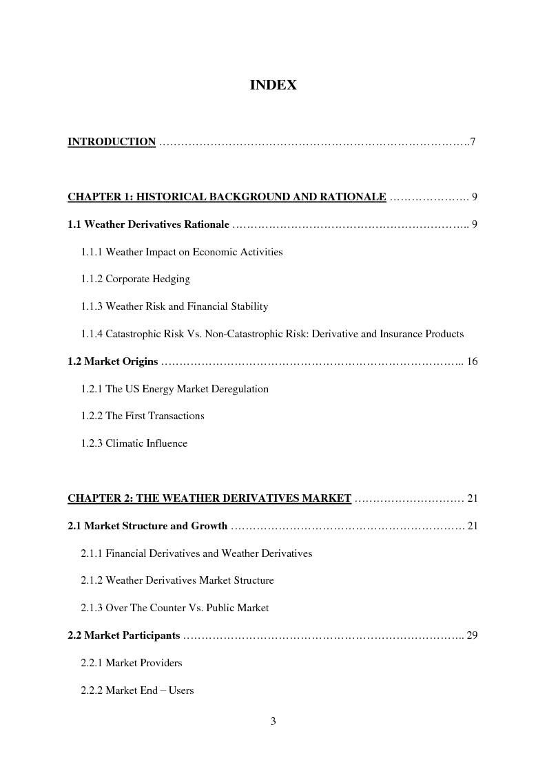 Indice della tesi: Hedging Weather Risk: Weather Derivatives, Pagina 1