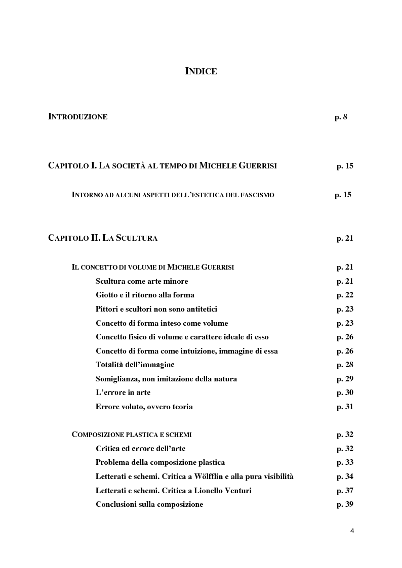 Indice della tesi: Dal procedimento artistico alla critica. Intorno alle idee estetiche di Michele Guerrisi, Pagina 1