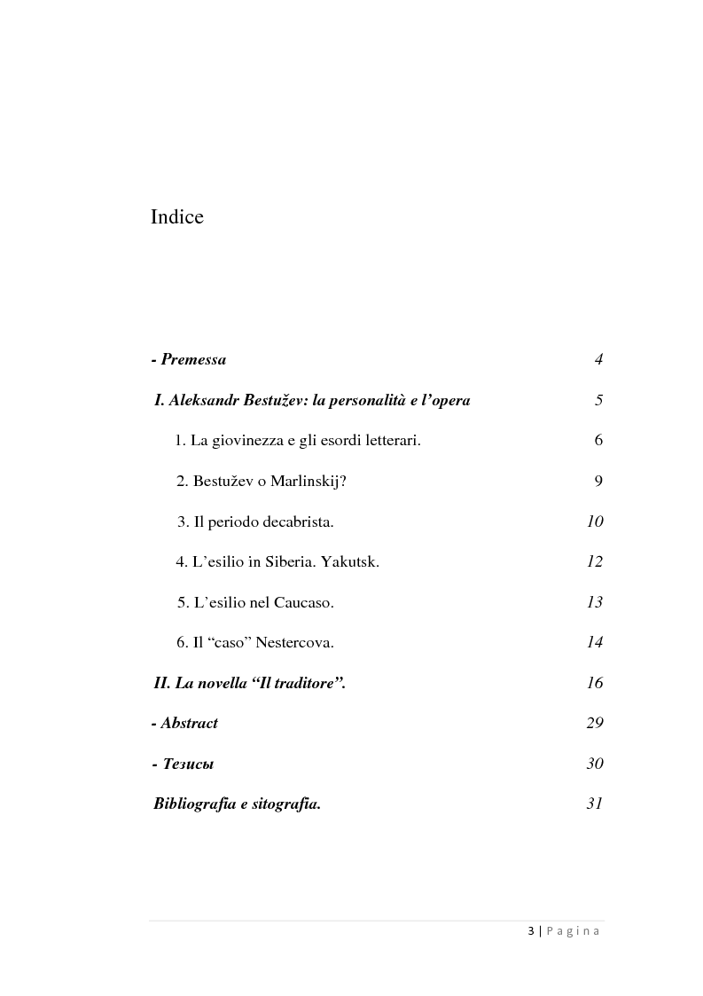 Indice della tesi: Una “novella storica” di Aleksandr Bestužev: Izmennik., Pagina 1