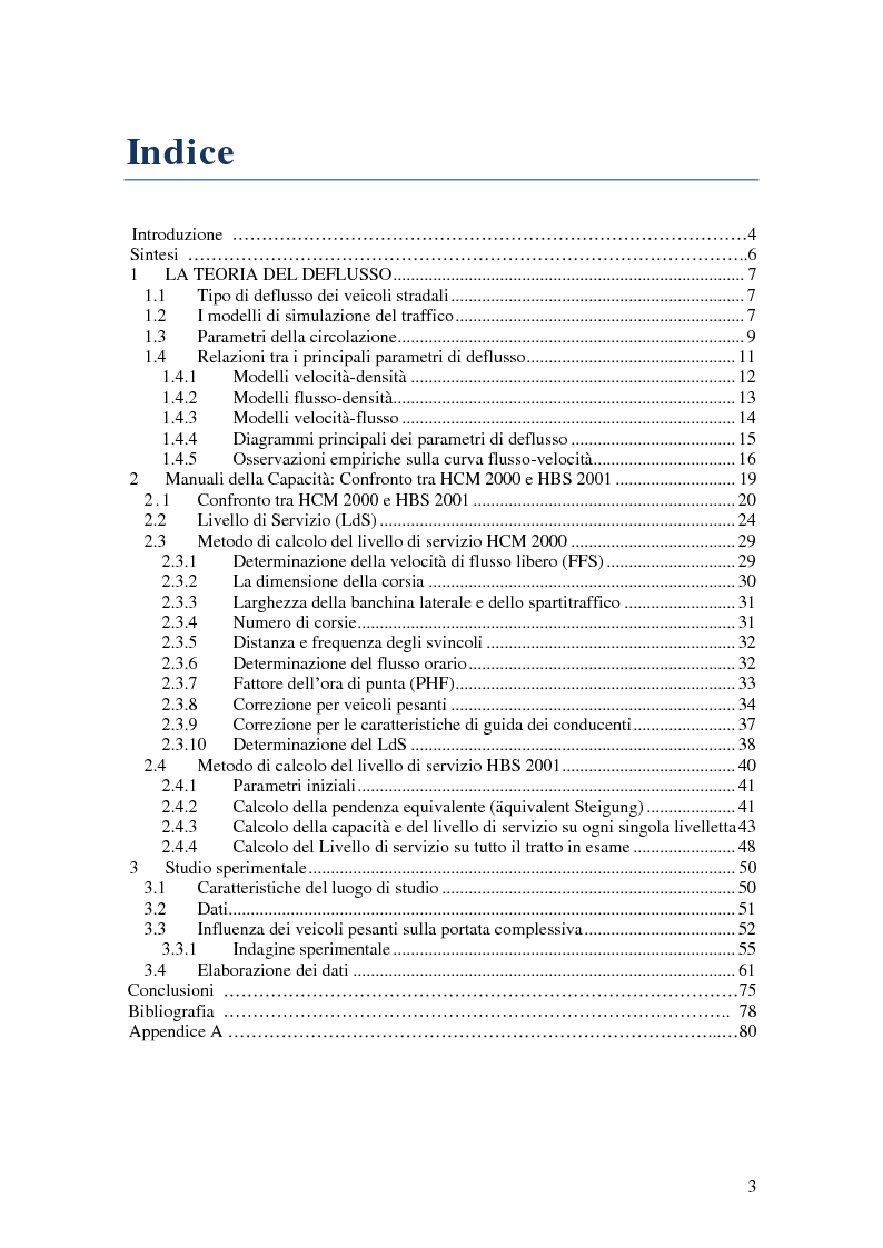Indice della tesi: Qualità della circolazione nei Sistemi Autostradali, Pagina 1