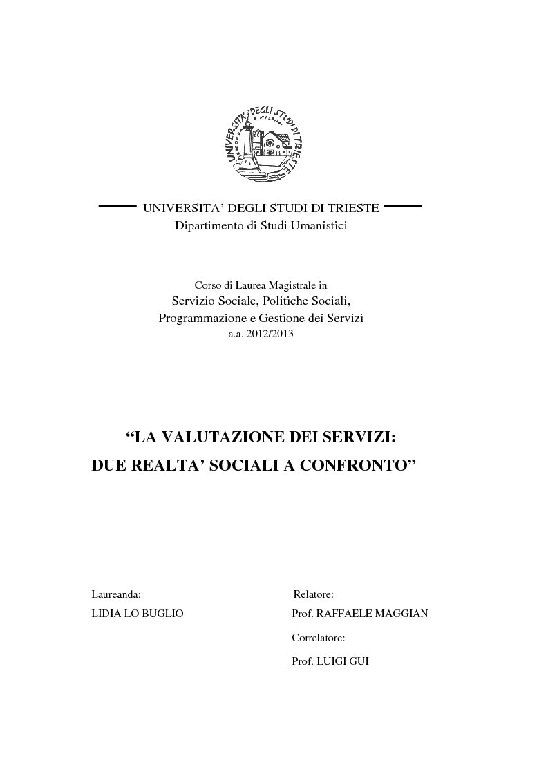 Anteprima della tesi: La Valutazione dei servizi: due realtà sociali a confronto, Pagina 1
