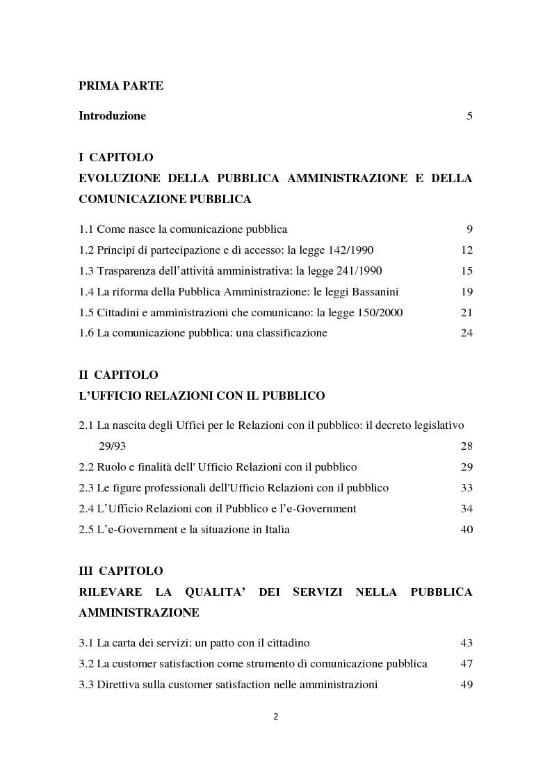 Indice della tesi: Progettare una Carta dei Servizi: l'Ufficio Relazioni con il Pubblico dell'Asur di Fermo, Pagina 1