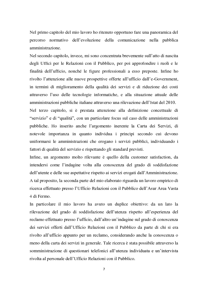 Anteprima della tesi: Progettare una Carta dei Servizi: l'Ufficio Relazioni con il Pubblico dell'Asur di Fermo, Pagina 4
