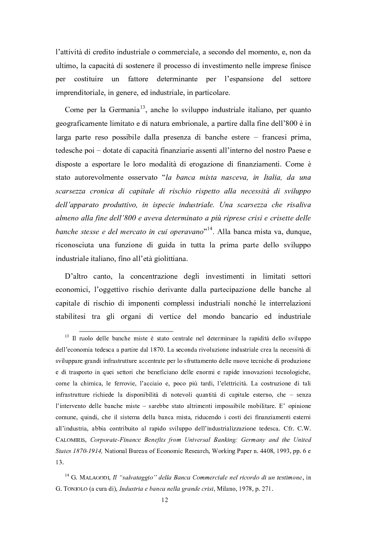 Estratto dalla tesi: Le partecipazioni delle banche e nelle banche. Evoluzione del rapporto banca-industria
