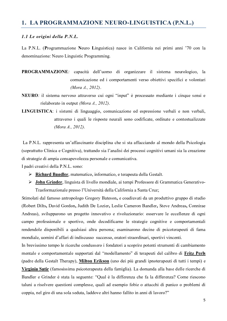Anteprima della tesi: I modelli comunicativi della Programmazione Neuro-Linguistica. Un ulteriore strumento a disposizione del terapeuta., Pagina 3