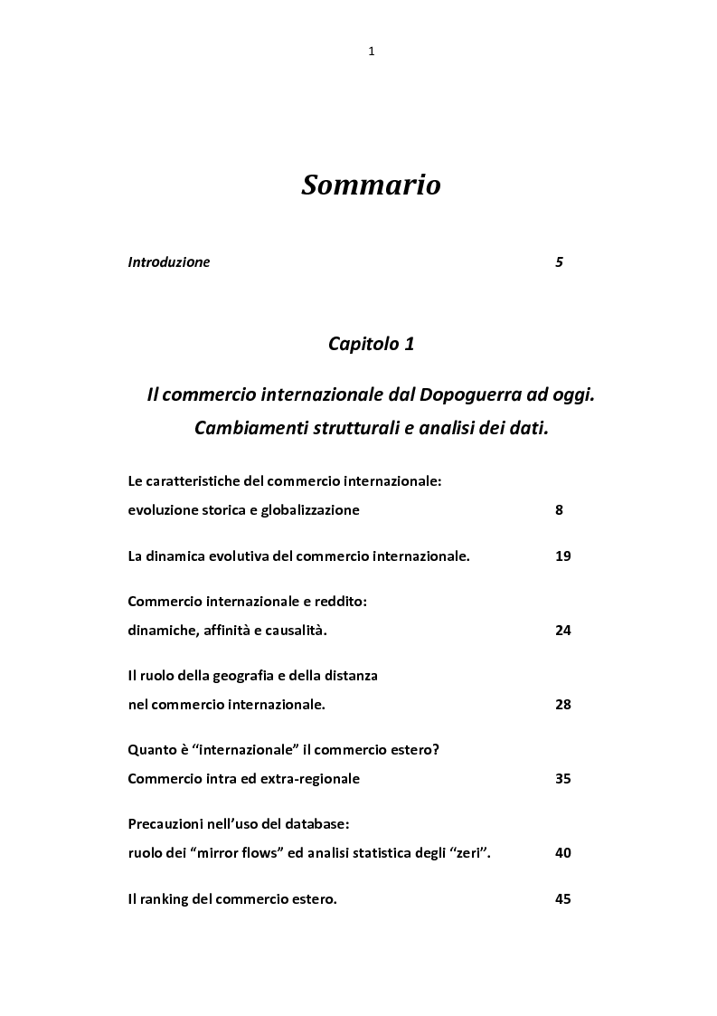 Indice della tesi: Analisi della Dinamica della Centralità Commerciale Italiana, Pagina 1