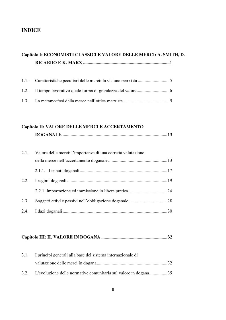 Indice della tesi: Valore delle merci e diritti di licenza, Pagina 1