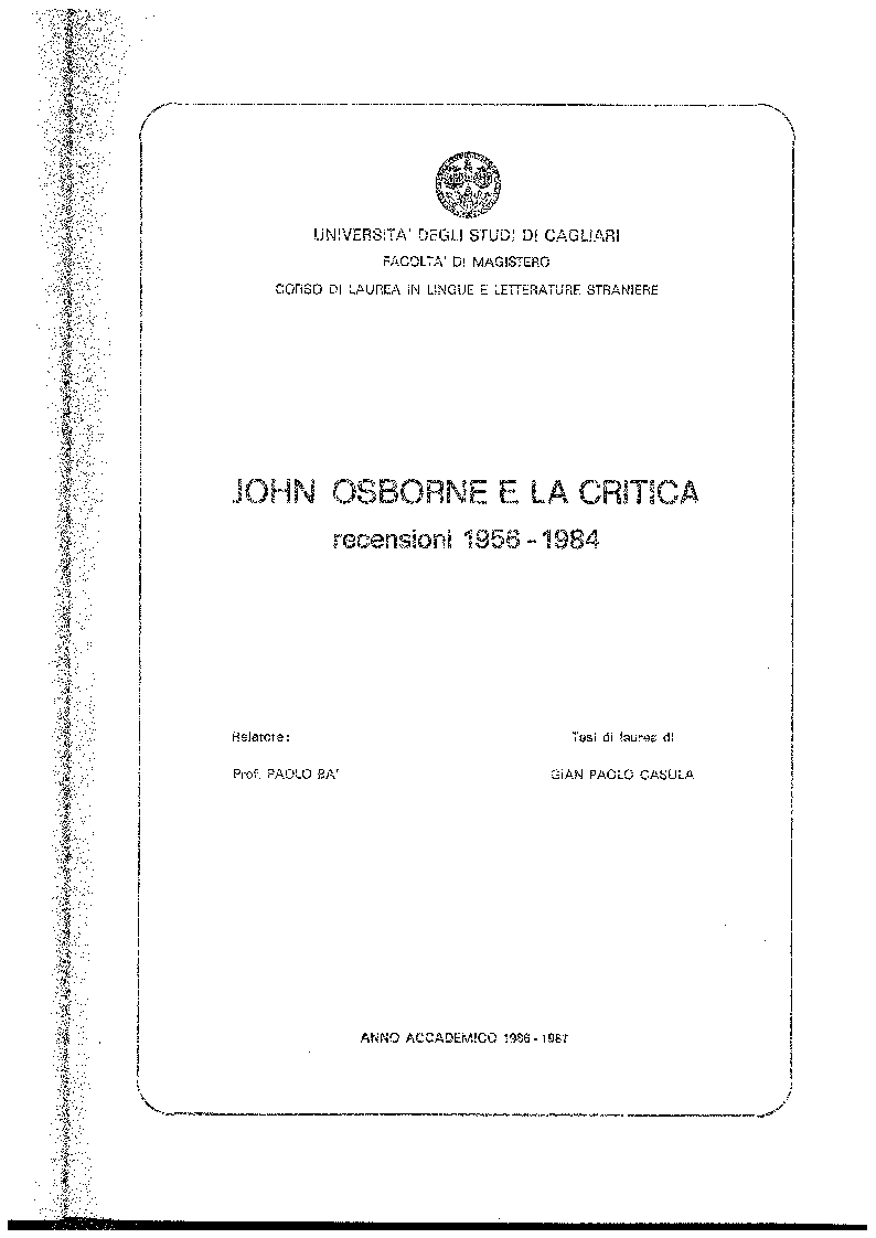 Anteprima della tesi: John Osborne e la critica. Recensioni 1956-1984, Pagina 1
