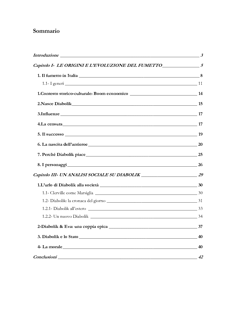 Indice della tesi: Diabolik, per un'analisi sociale del fumetto, Pagina 1