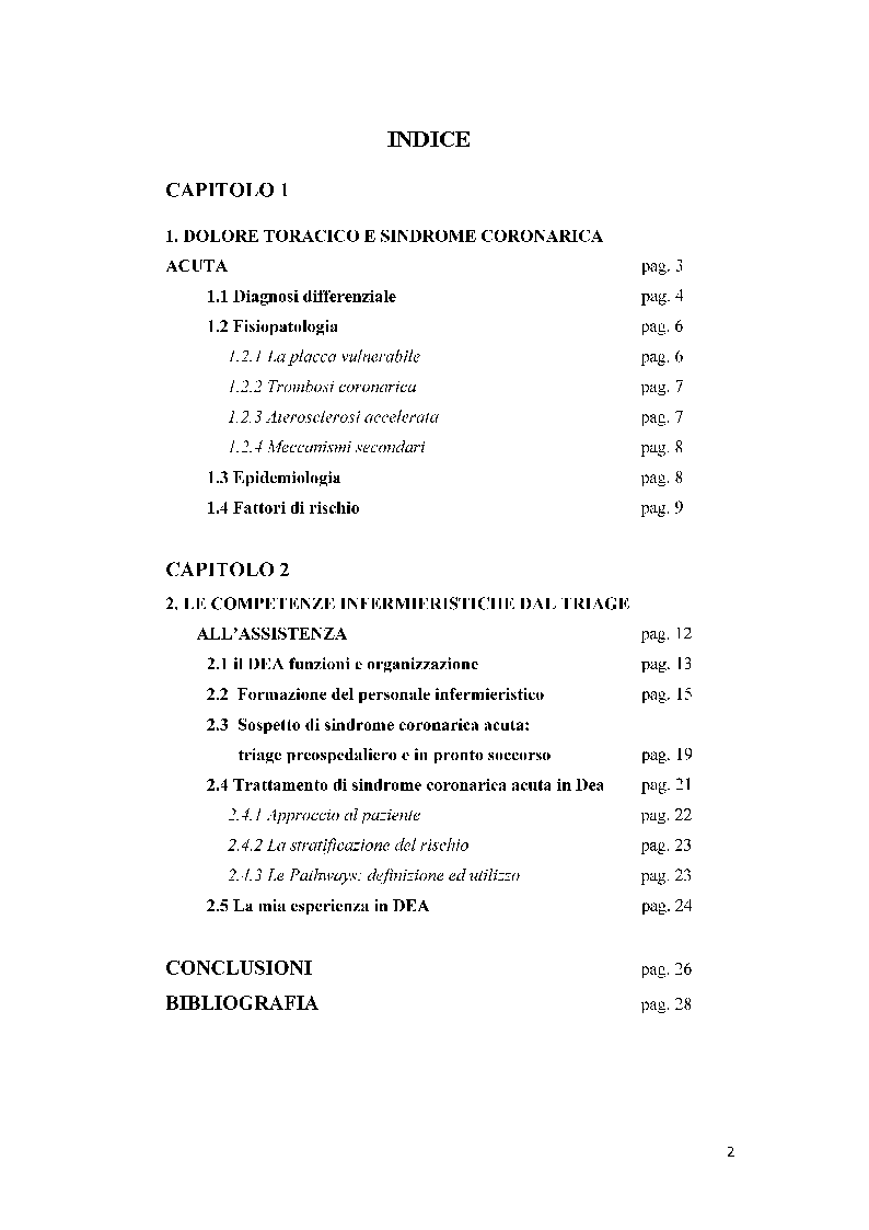 Indice della tesi: Assistenza infermieristica in DEA a paziente con sindrome coronarica acuta, Pagina 1