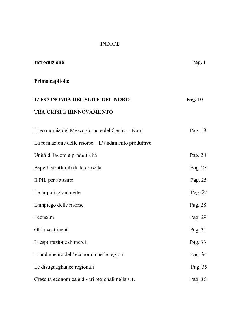 Indice della tesi: La Crisi dell' Industria Meridionale nel ''Rapporto'' SVIMEZ 2012, Pagina 1