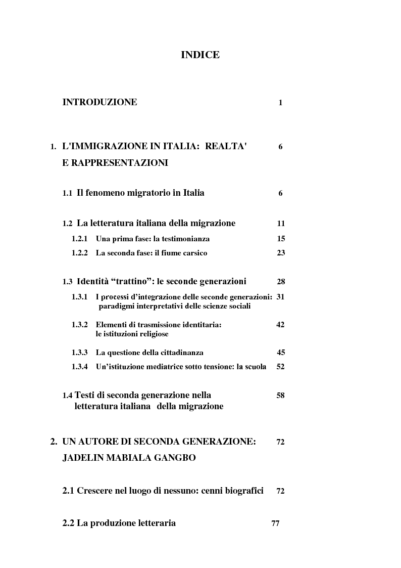 Indice della tesi: Doppia appartenenza. La narrativa di Jadelin Mabiala Gangbo, Pagina 1